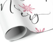 Calligrafische roze glitter Snowflakes kerst Cadeaupapier (Rol Hoek)
