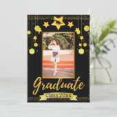 Calligraph Gold & Black Vertical Photo Afstuderen Kaart (Staand voorkant)