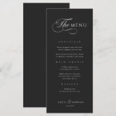 Calligraphic Elegant Black Wedding Menu (Voorkant / Achterkant)