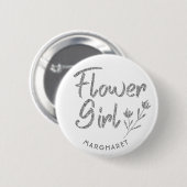 Calligraphic Silver Bloemenmeisje pin Ronde Button 5,7 Cm (Voorkant /achterkant)
