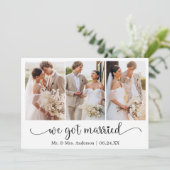 Calligraphy 3 Photo Heart We Got Married Aankondiging (Staand voorkant)