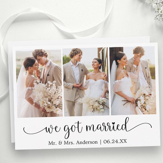 Calligraphy 3 Photo Heart We Got Married Aankondiging