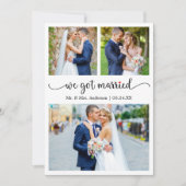 Calligraphy 3 Photo Red Heart We Got Married Aankondiging (Voorkant)