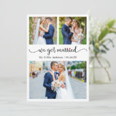 Calligraphy 3 Photo Red Heart We Got Married Aankondiging (Staand voorkant)