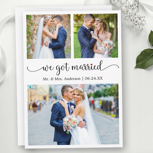 Calligraphy 3 Photo Red Heart We Got Married Aankondiging