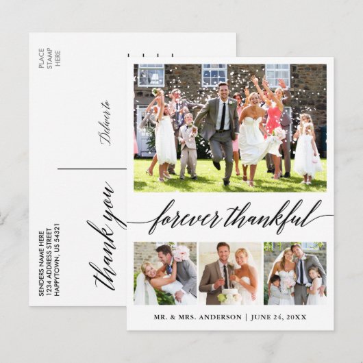 Calligraphy Altijd Dankbaar 4 Foto Bedankt Briefkaart (Voorkant / Achterkant)