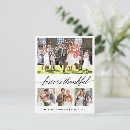 Calligraphy Altijd Dankbaar 4 Foto Bedankt Briefkaart (Staand voorkant)