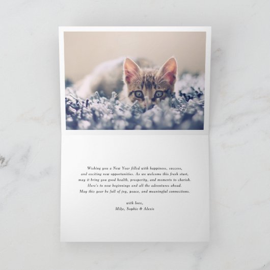 Calligraphy and Wreath New Year Photo Burgundy Feestdagen Kaart (Binnen)