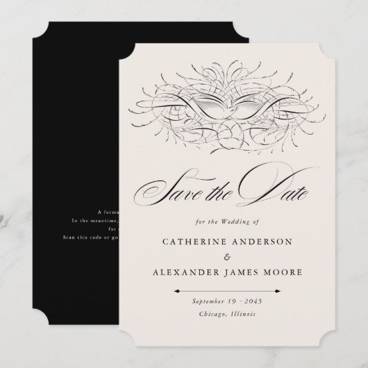 Calligraphy Bird Vintage Illustration Wedding Save The Date (Voorkant / Achterkant)