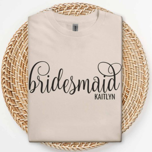 Calligraphy Black Script Bridesmaid Bachelorette T-shirt