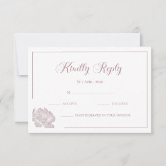 Calligraphy Blush Pink and White Floral Wedding RSVP Kaartje