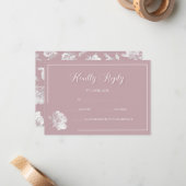 Calligraphy Blush Pink White Floral Wedding RSVP Notitiekaartje (Voorkant / Achterkant in situ)