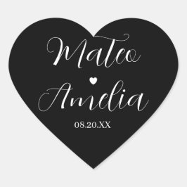 Calligraphy bruid en bruidegom namen op hart stick sticker