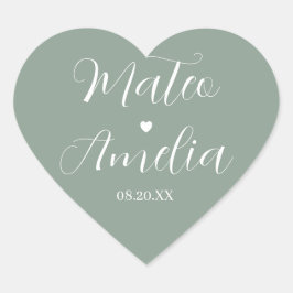 Calligraphy bruid en bruidegom namen op hart stick sticker