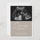 Calligraphy Chic Taupe Coming Soon Pregnancy Card Kaart (Voorkant)