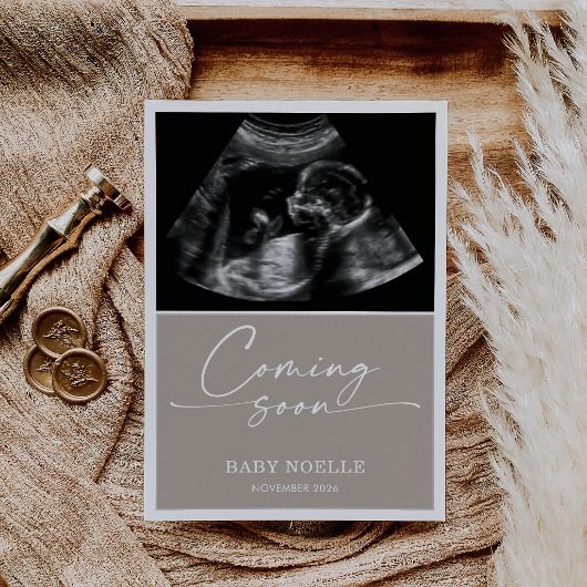 Calligraphy Chic Taupe Coming Soon Pregnancy Card Kaart