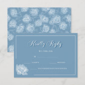 Calligraphy Dusty Blue White Floral Wedding  RSVP Kaartje (Voorkant / Achterkant)