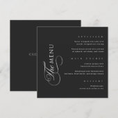 Calligraphy Elegant Square Black Wedding Menu (Voorkant / Achterkant)