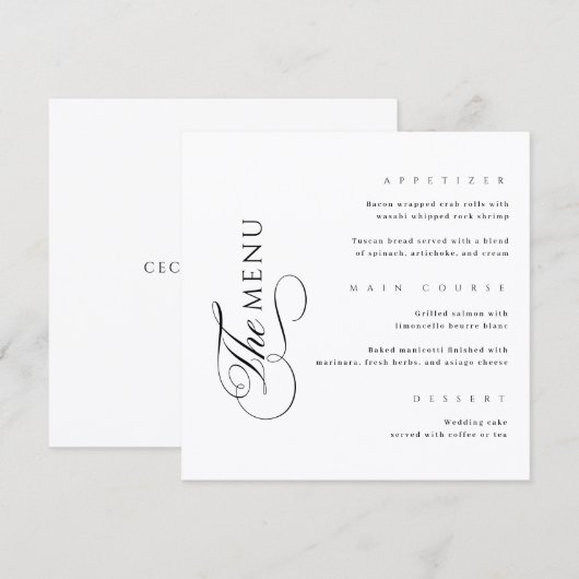 Calligraphy Elegant Square Wedding Menu (Voorkant / Achterkant)