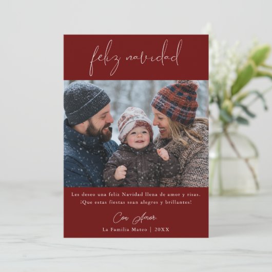 Calligraphy Feliz Navidad Mexicaanse Kerst Foto  Feestdagenkaart (Staand voorkant)