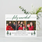 Calligraphy Feliz Navidad Pine Trees 3 Photo Green Feestdagenkaart (Staand voorkant)