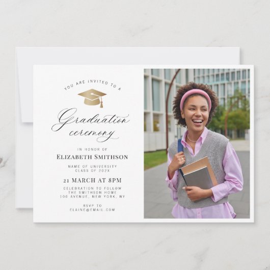 Calligraphy gold cap photo graduation ceremony kaart (Voorkant)