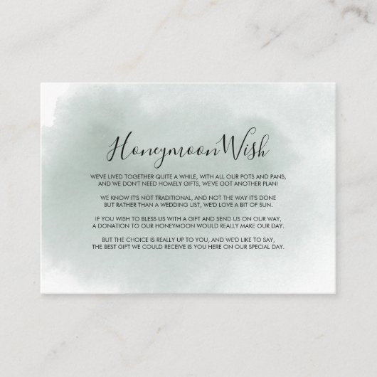 Calligraphy Groen Witte Honeymoon Wens Informatiekaartje (Voorkant)