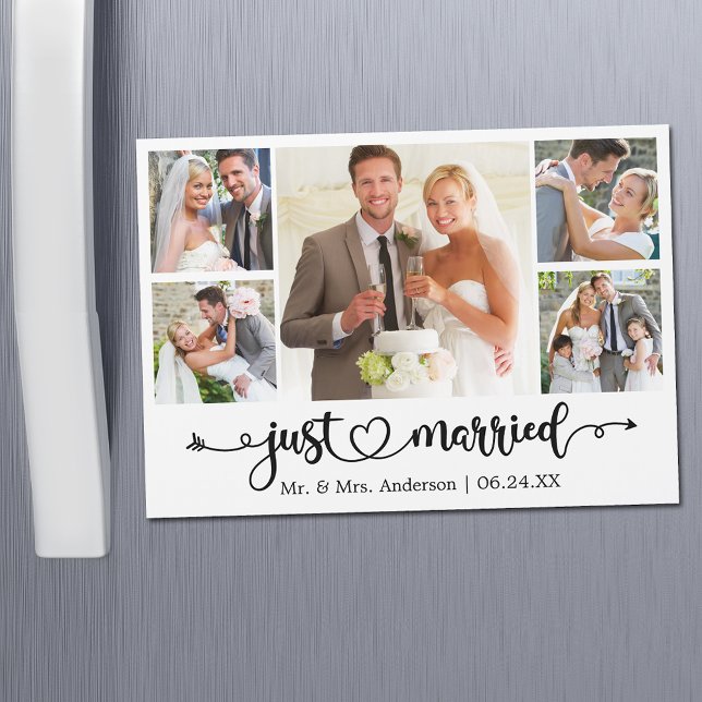 Calligraphy Hart Net Getrouwd 5 Foto Magneetkaart (Customize to change your personalized text size or text style.)