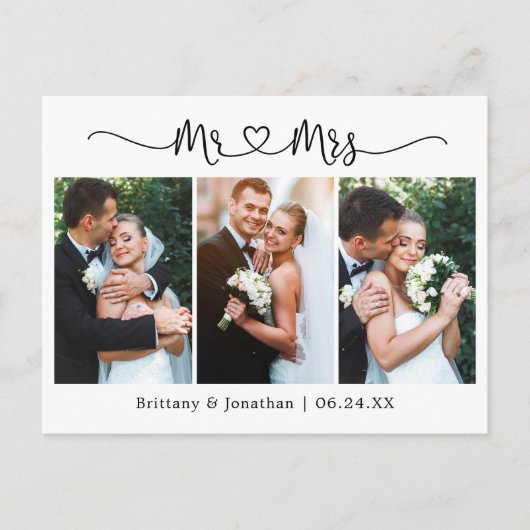 Calligraphy Hart Trouw 3 Foto Bedankt Briefkaart (Voorkant)