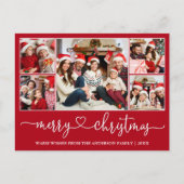 Calligraphy Heart Christmas 5 Photo Red Holiday Briefkaart (Voorkant)
