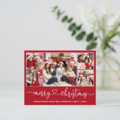 Calligraphy Heart Christmas 5 Photo Red Holiday Briefkaart (Staand voorkant)