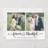 Calligraphy Heart Forever Thankful 2 Photo Wedding Bedankkaart (Voorkant)