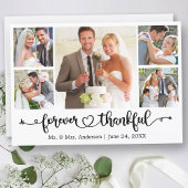 Calligraphy Heart Forever Thankful 5 Photo Wedding Bedankkaart