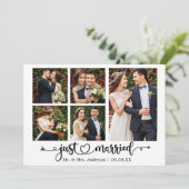 Calligraphy Heart Just Married 5 Photos Wedding Aankondiging (Staand voorkant)