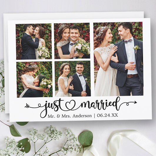 Calligraphy Heart Just Married 5 Photos Wedding Aankondiging