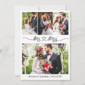 Calligraphy Heart Mr. en Mrs Wedding 4 Foto Bedankkaart (Voorkant)