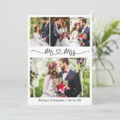 Calligraphy Heart Mr. en Mrs Wedding 4 Foto Bedankkaart (Staand voorkant)