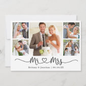 Calligraphy Heart Mr. en Mrs Wedding 5 Foto Bedankkaart (Voorkant)