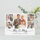 Calligraphy Heart Mr. en Mrs Wedding 5 Foto Bedankkaart (Staand voorkant)