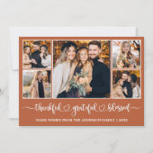 Calligraphy Heart Thankful 5 Photo Feestdagenkaart (Voorkant)