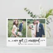 Calligraphy Heart We Got Married 2 Photo Wedding Aankondiging (Staand voorkant)