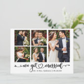 Calligraphy Heart We Got Married 5 Photos Wedding Aankondiging (Staand voorkant)