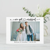 Calligraphy Heart We Got Married Photo Wedding Aankondiging (Staand voorkant)