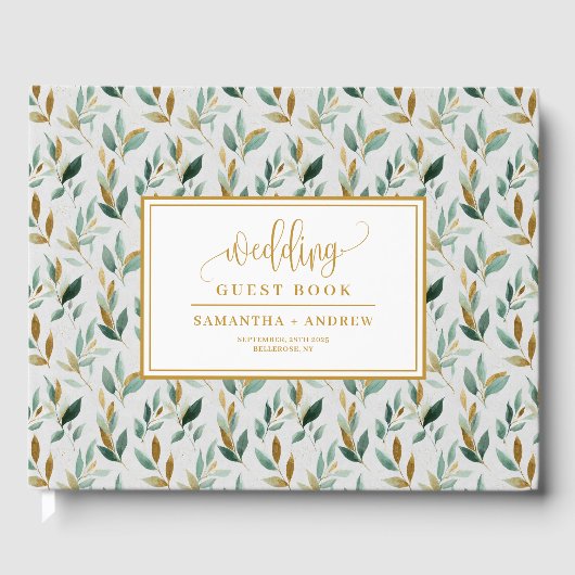 Calligraphy hunter green gold eucalyptus wedding  gastenboek (Voorkant)