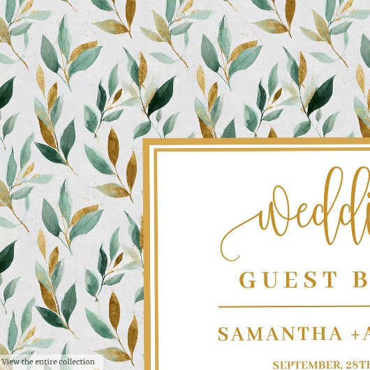 Calligraphy hunter green gold eucalyptus wedding gastenboek