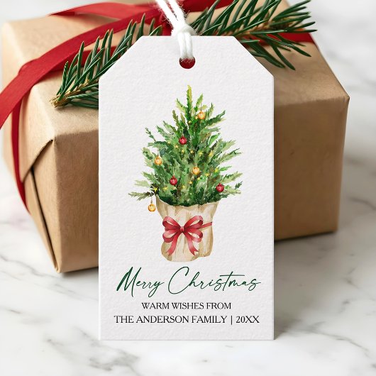 Calligraphy Ink Christmas Watercolor Pine Red Bow Cadeaulabel