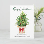 Calligraphy Ink Christmas Watercolor Pine Red Bow Feestdagenkaart (Staand voorkant)