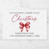 Calligraphy Ink Pen Christmas Red Bow Sparkling Wijnetiket (Enkel label)