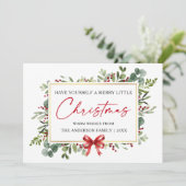 Calligraphy Ink Pen Watercolor Greenery Red Bow Feestdagenkaart (Staand voorkant)