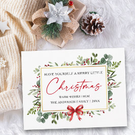 Calligraphy Ink Pen Watercolor Greenery Red Bow Feestdagenkaart